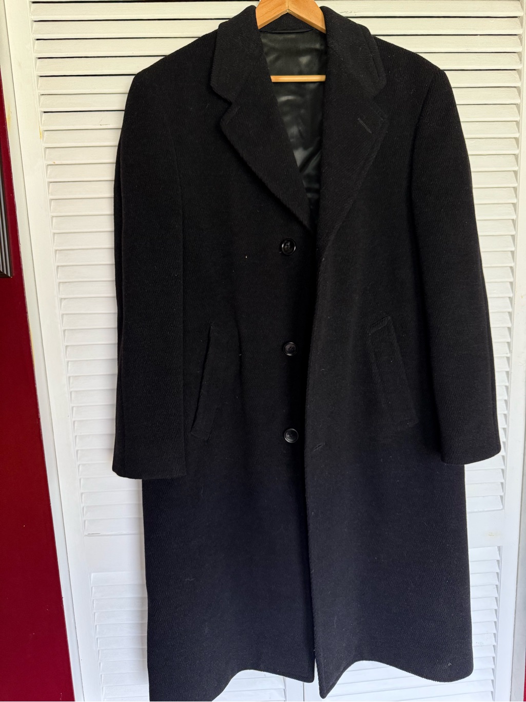 Men's Black Long Trench Coat - Classic Single-Breasted Overcoat